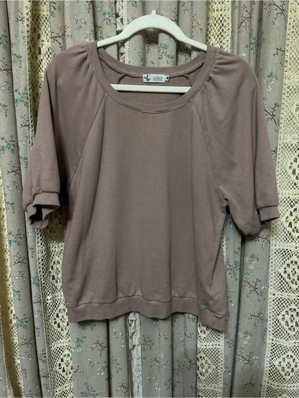 Carve Designs Mauve Puff Sleeve‎ Sweatshirt Top Womens Large Cozy Lounge